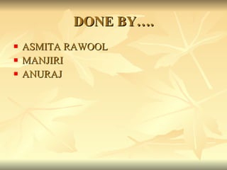 DONE BY…. ASMITA RAWOOL MANJIRI  ANURAJ 