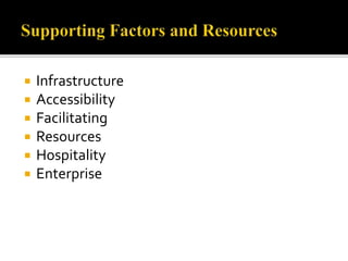 Infrastructure
 Accessibility
 Facilitating
 Resources
 Hospitality
 Enterprise
 
