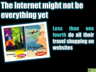 The Internet might not be everything yet<br />Less than one fourth do all their travel shopping on websites<br />