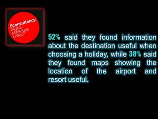 52%said they found information about the destination useful when choosing a holiday, while 38%said they found maps showing...