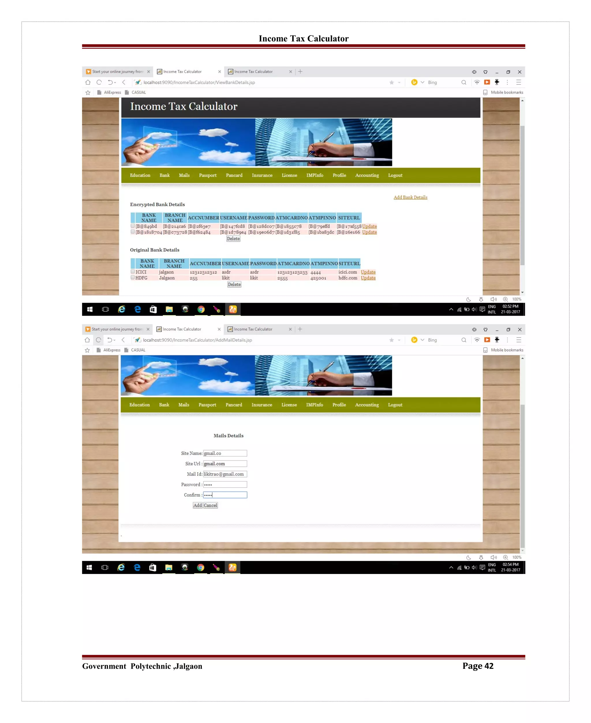 Income Tax Calculator
Government Polytechnic ,Jalgaon Page 42
 