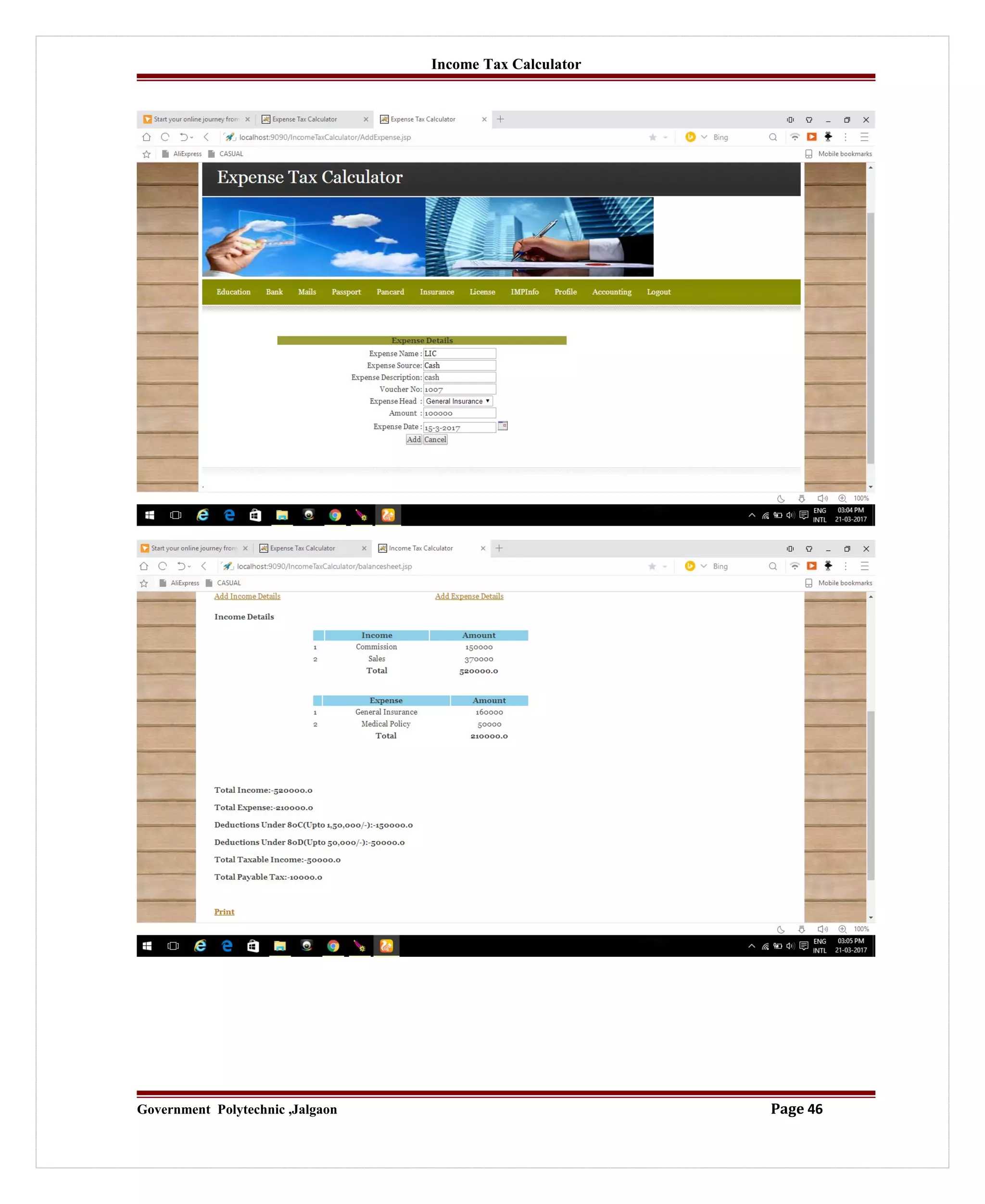 Income Tax Calculator
Government Polytechnic ,Jalgaon Page 46
 