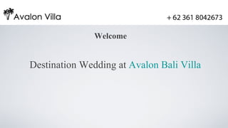 Welcome


Destination Wedding at Avalon Bali Villa
 