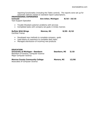 Destin Centala Resume