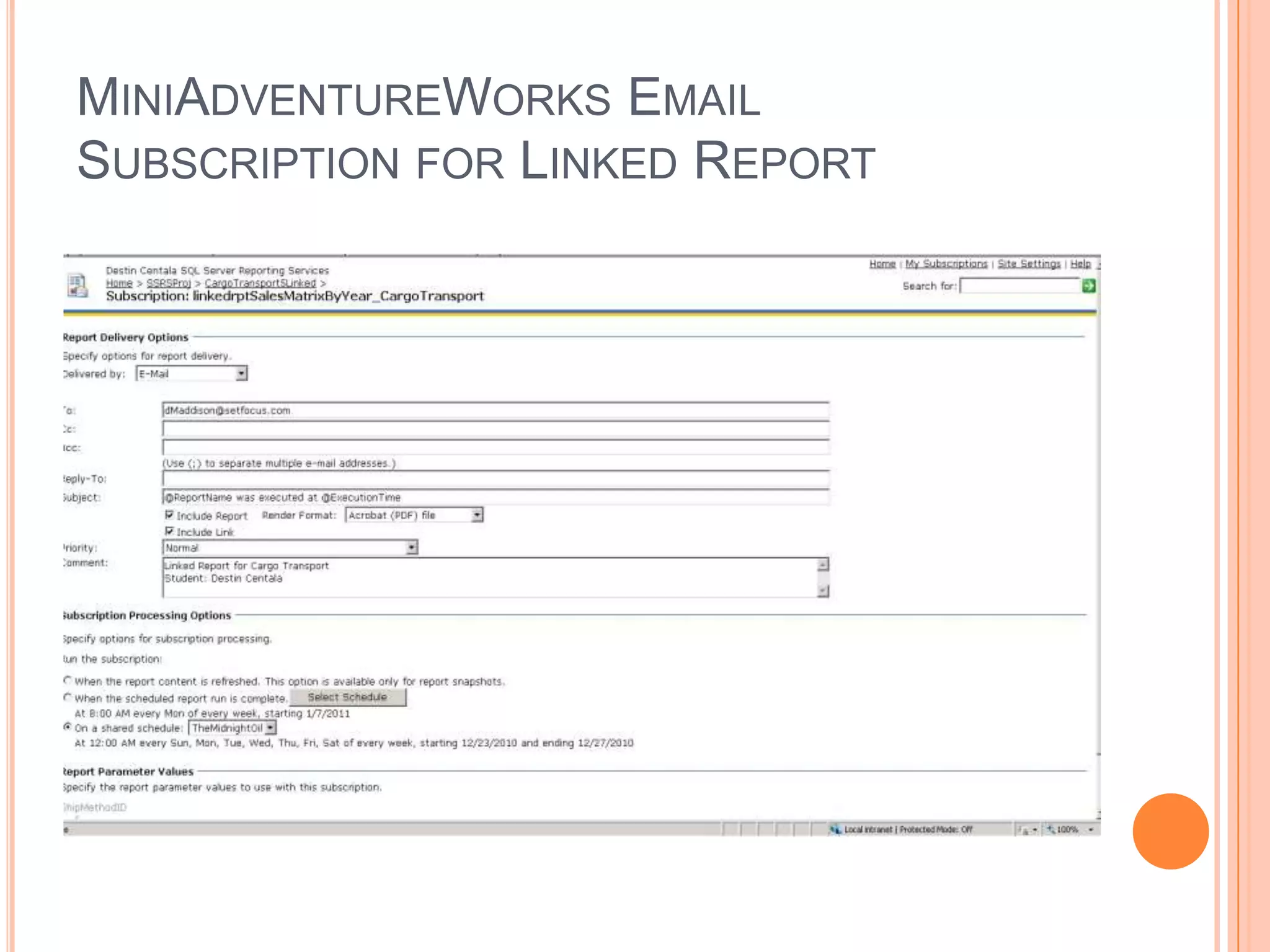 MiniAdventureWorks Email Subscription for Linked Report
