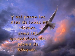 Y así pasan los
días de lunes a
    viernes,
    como las
golondrinas del
   poema de
   Bécquer,
 