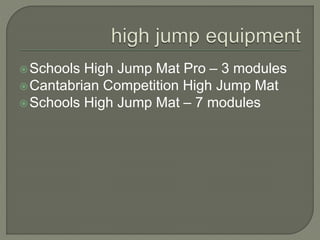 Schools High Jump Mat Pro – 3 modules
Cantabrian Competition High Jump Mat
Schools High Jump Mat – 7 modules
 