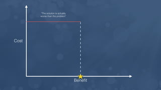 Cost
Beneﬁt
“The solution is actually
worse than the problem”
 