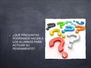 ¿QUÉ PREGUNTAS
PODRÍAMOS HACER A
LOS ALUMNOS PARA
ACTIVAR SU
PENSAMIENTO?
 