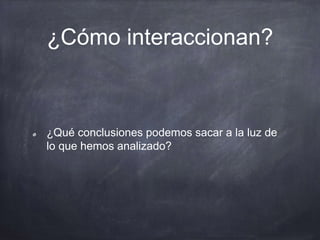 ¿Cómo interaccionan?
¿Qué conclusiones podemos sacar a la luz de
lo que hemos analizado?
 