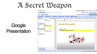 A Secret Weapon
Google
Presentation
 