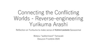 Connecting the Conflicting
Worlds - Reverse-engineering
Yurikuma Arashi
Reflection on Yurikuma to make sense of Kolme Lautasta Sarazanmai
Wataru “walterinsect” Yamazaki
Desucon Frostbite 2020
 