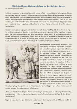 Página 8 de 149
Más leña al fuego: El disputado lugar de don Quijote y Sancho
Por Julio González Alonso. España
Dulcinea, ...