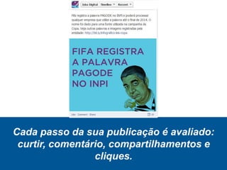 Cada passo da sua publicação é avaliado:
curtir, comentário, compartilhamentos e
cliques.
 