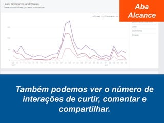Também podemos ver o número de
interações de curtir, comentar e
compartilhar.
Aba
Alcance
 