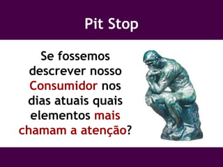 Pit Stop Se fossemos descrever nosso  Consumidor  nos dias atuais quais elementos  mais chamam a atenção ? 