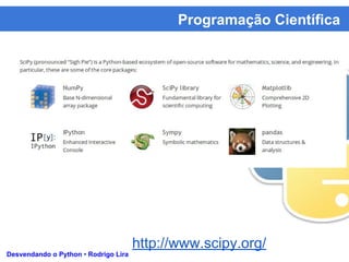 Programação Científica
Desvendando o Python • Rodrigo Lira
http://www.scipy.org/
 