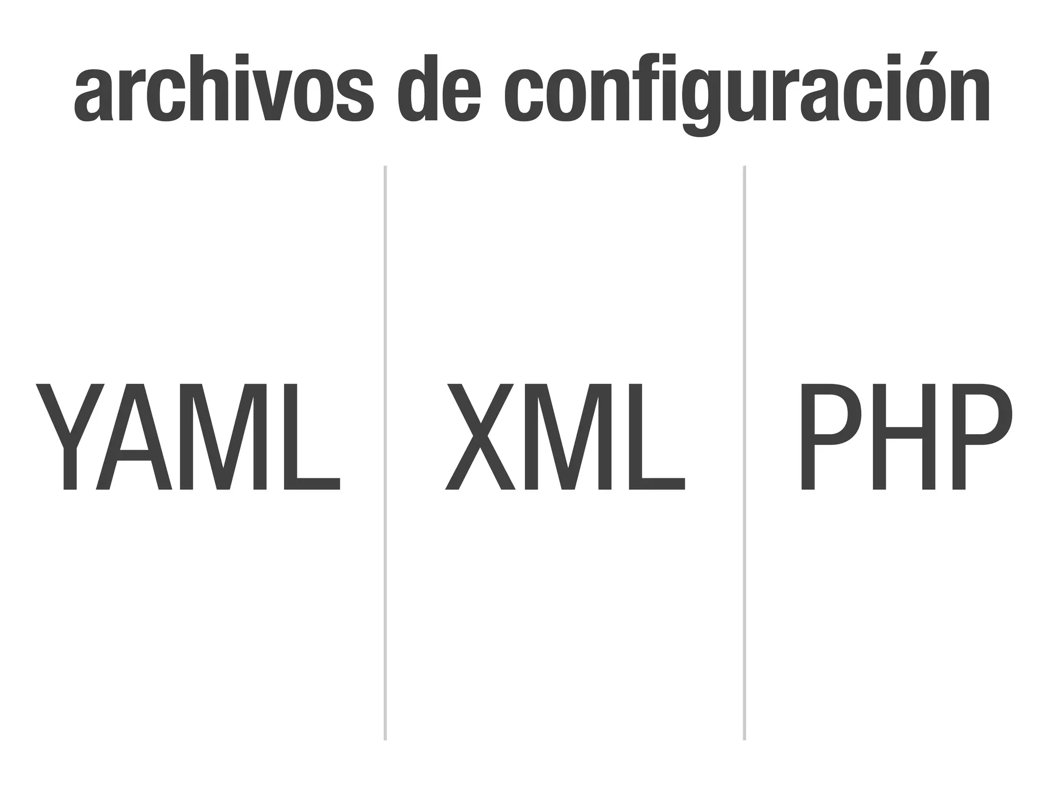 archivos de configuración


YAML XML PHP
 
