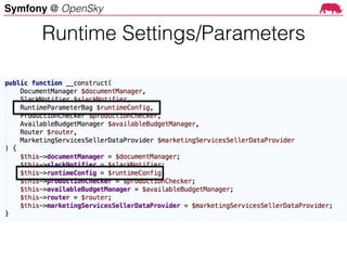 Symfony @ OpenSky
Runtime Settings/Parameters
 