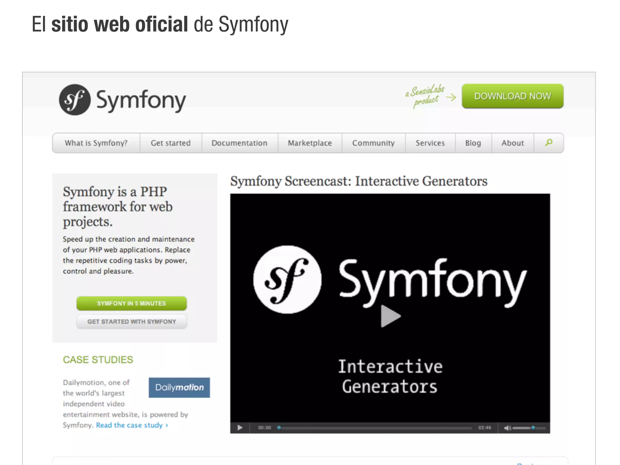 El sitio web oficial de Symfony
 