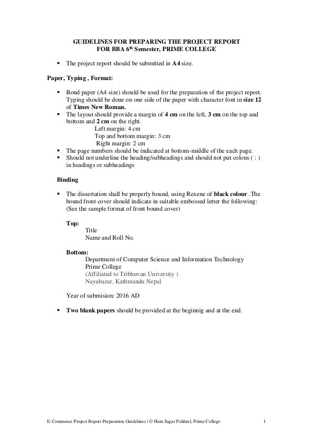 Detailed format for Ecommerce project report BBA