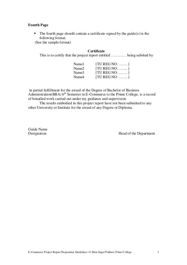 Detailed format for Ecommerce project report BBA