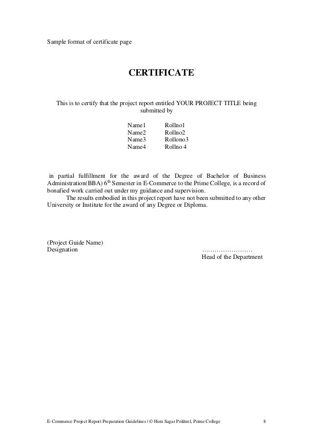 Detailed format for Ecommerce project report BBA