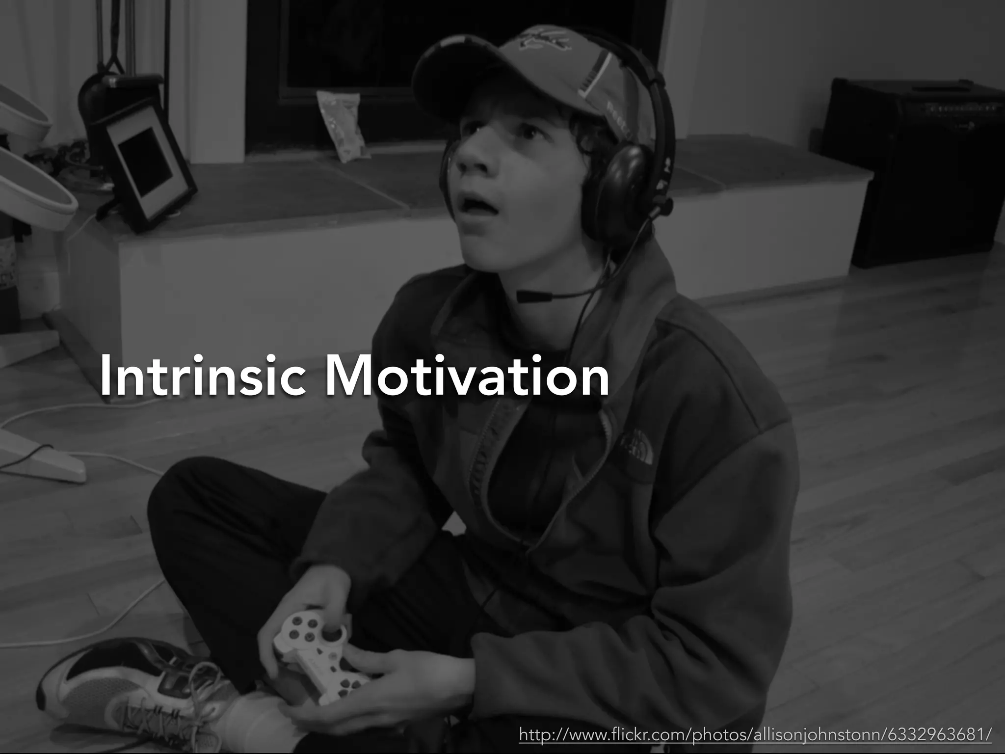 Intrinsic Motivation
http://www.flickr.com/photos/allisonjohnstonn/6332963681/
 
