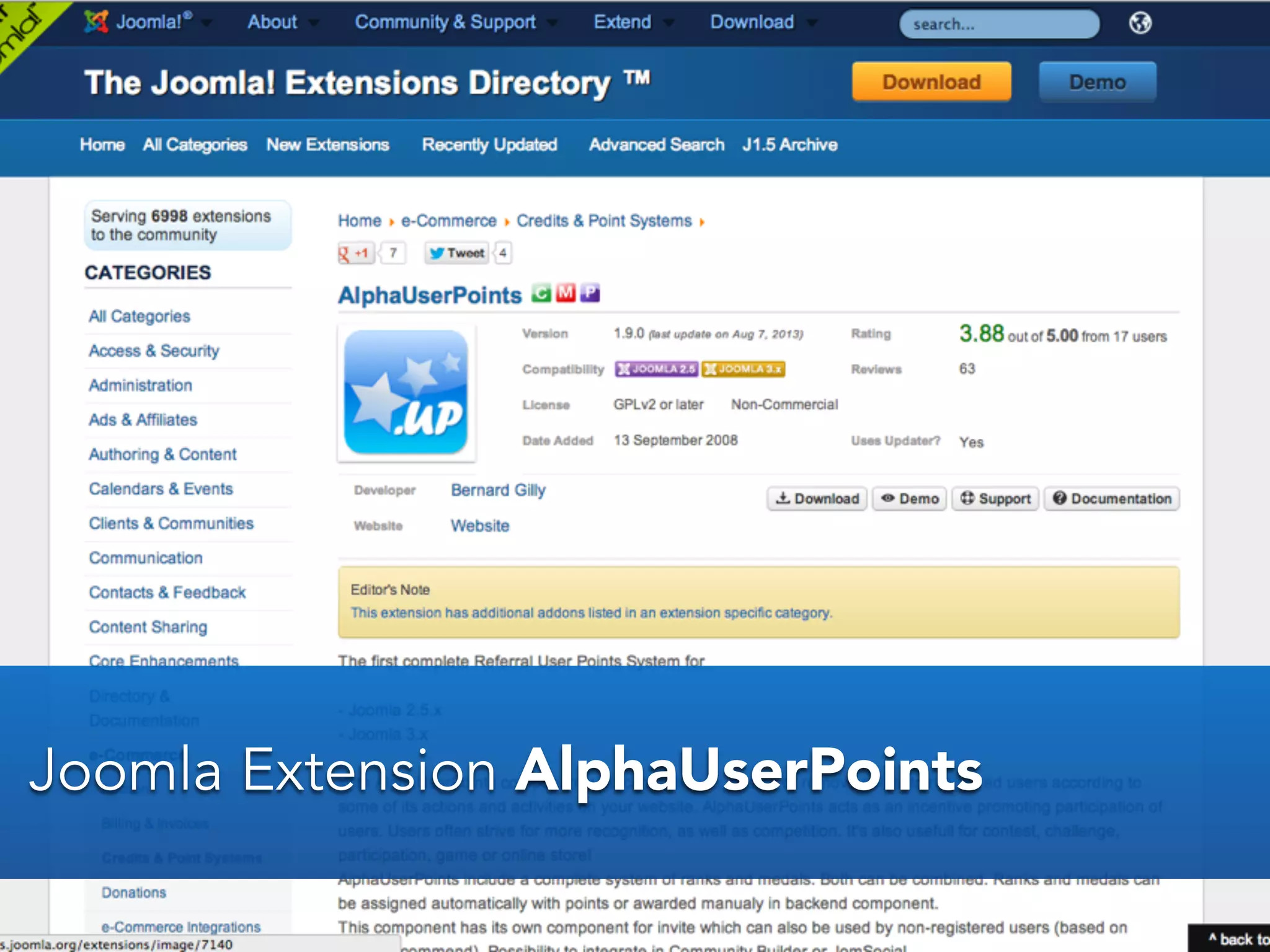 Joomla Extension AlphaUserPoints
 