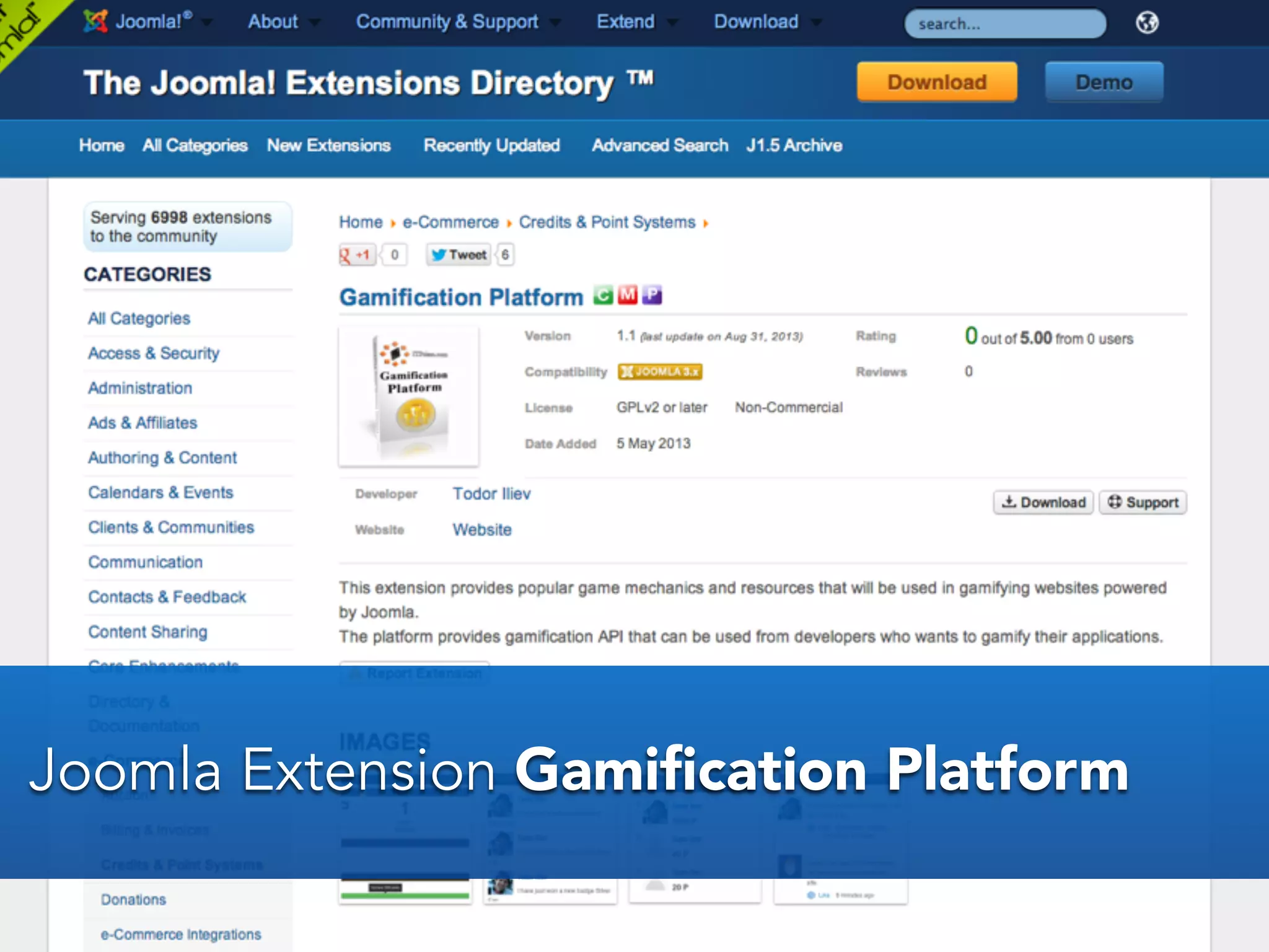 Joomla Extension Gamiﬁcation Platform
 