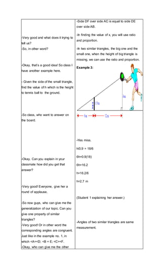 Detailed lesson plan of Similar Triangles in Inductive Method | DOCX
