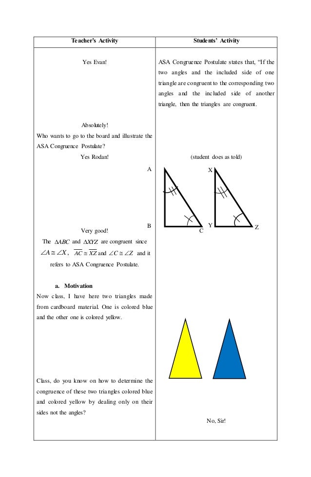 Detailed lesson plan sss congruence postulate