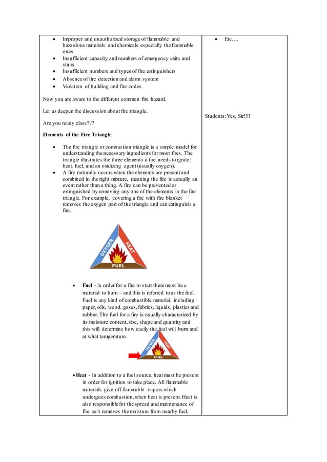 Detailed lesson plan fire hazard 4th