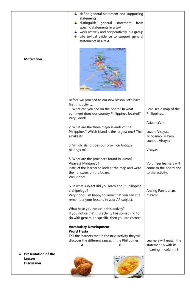 Detailed Lesson Plan for English 7 | DOCX | Food & Drink