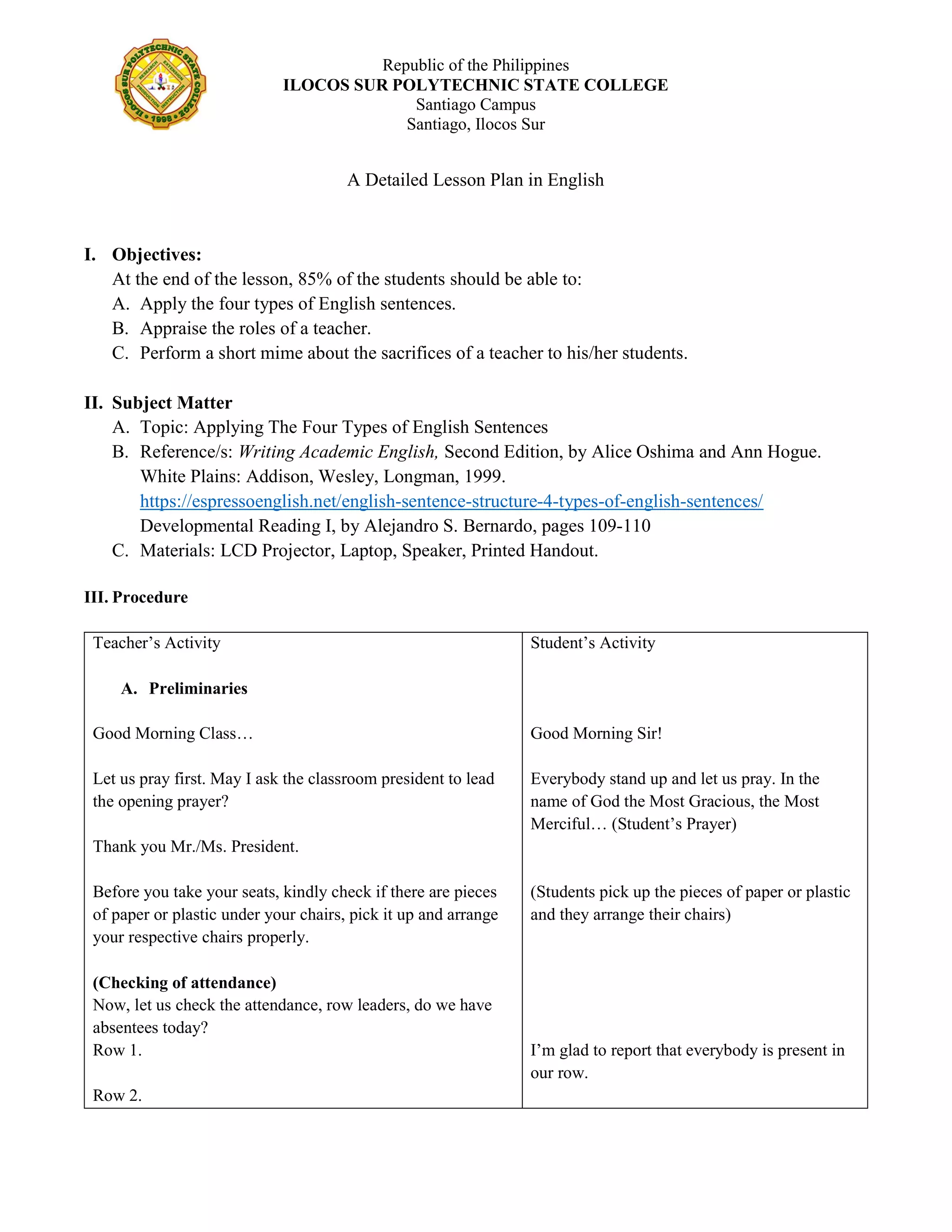 Detailed Lesson Plan in English pdf | PDF