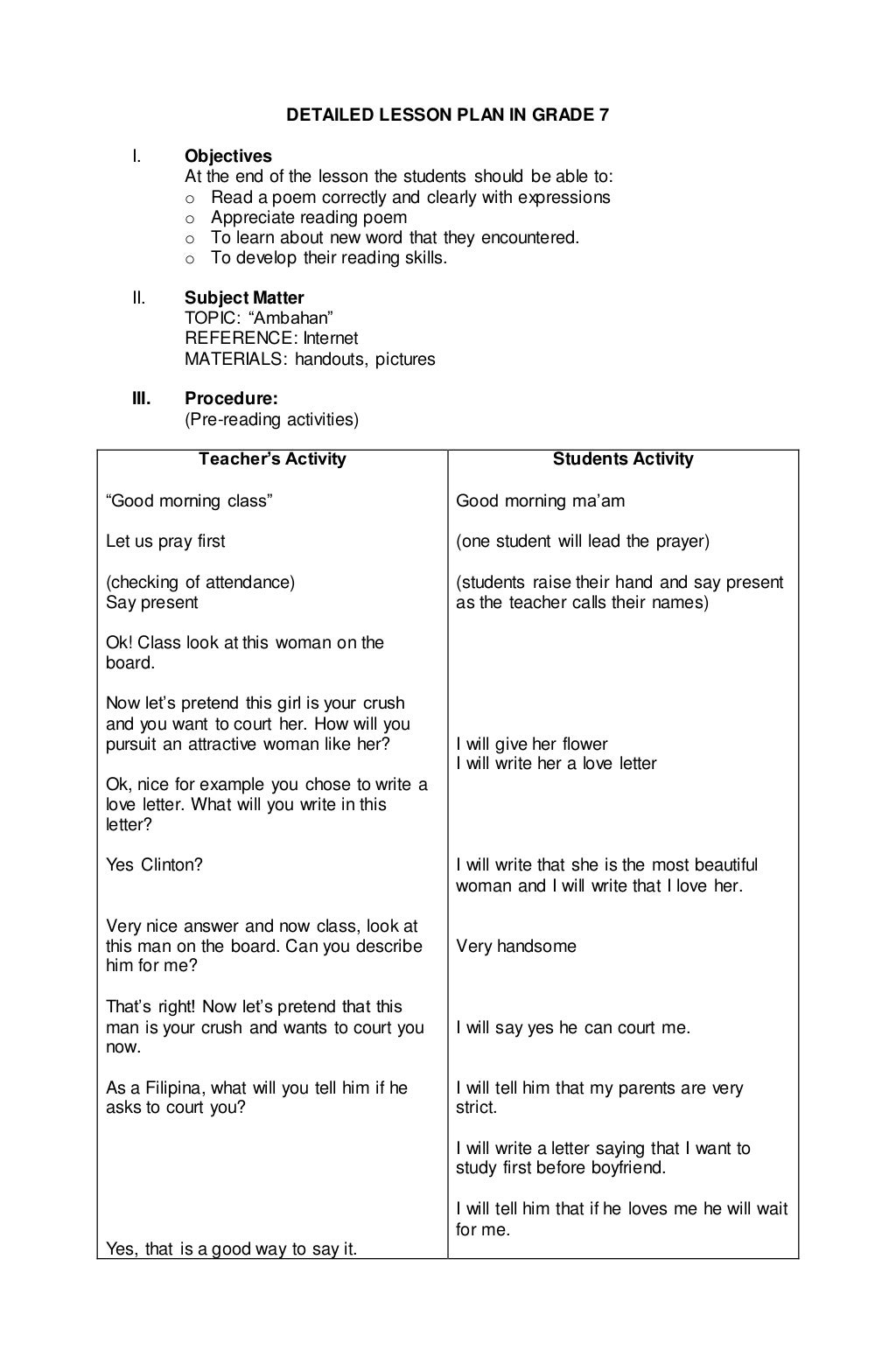 Lesson Plan Using 7es Lesson Plan Using 7es