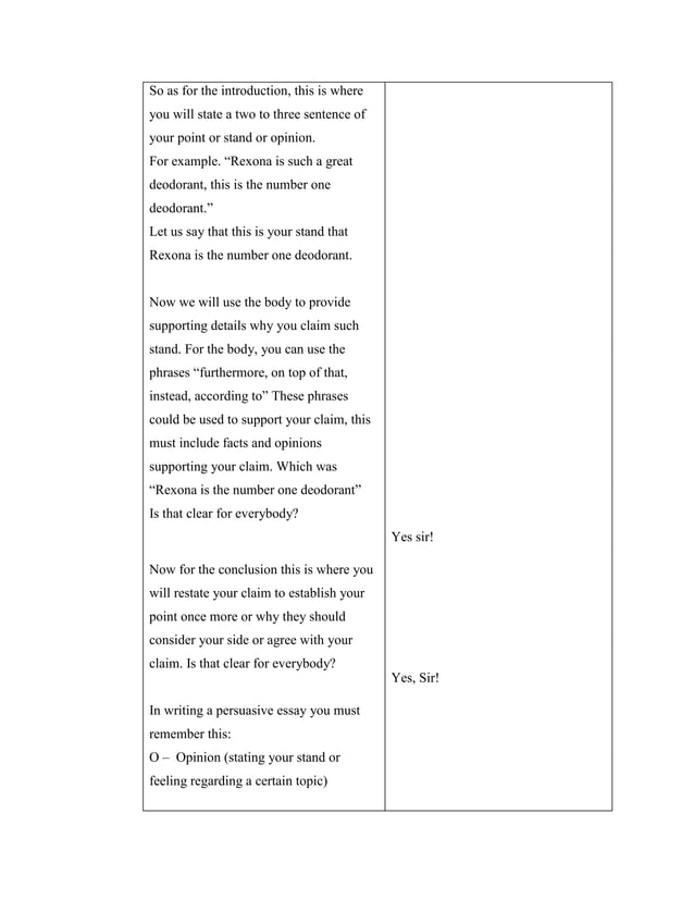 Lesson Plan For Persuasive Writing