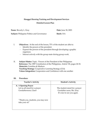 Detailed Lesson Plan PHILIPPINE POLITICS AND GOVERNANCE.docx