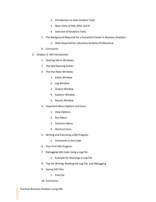 Table of Contents - Practical Business Analytics using SAS | PDF