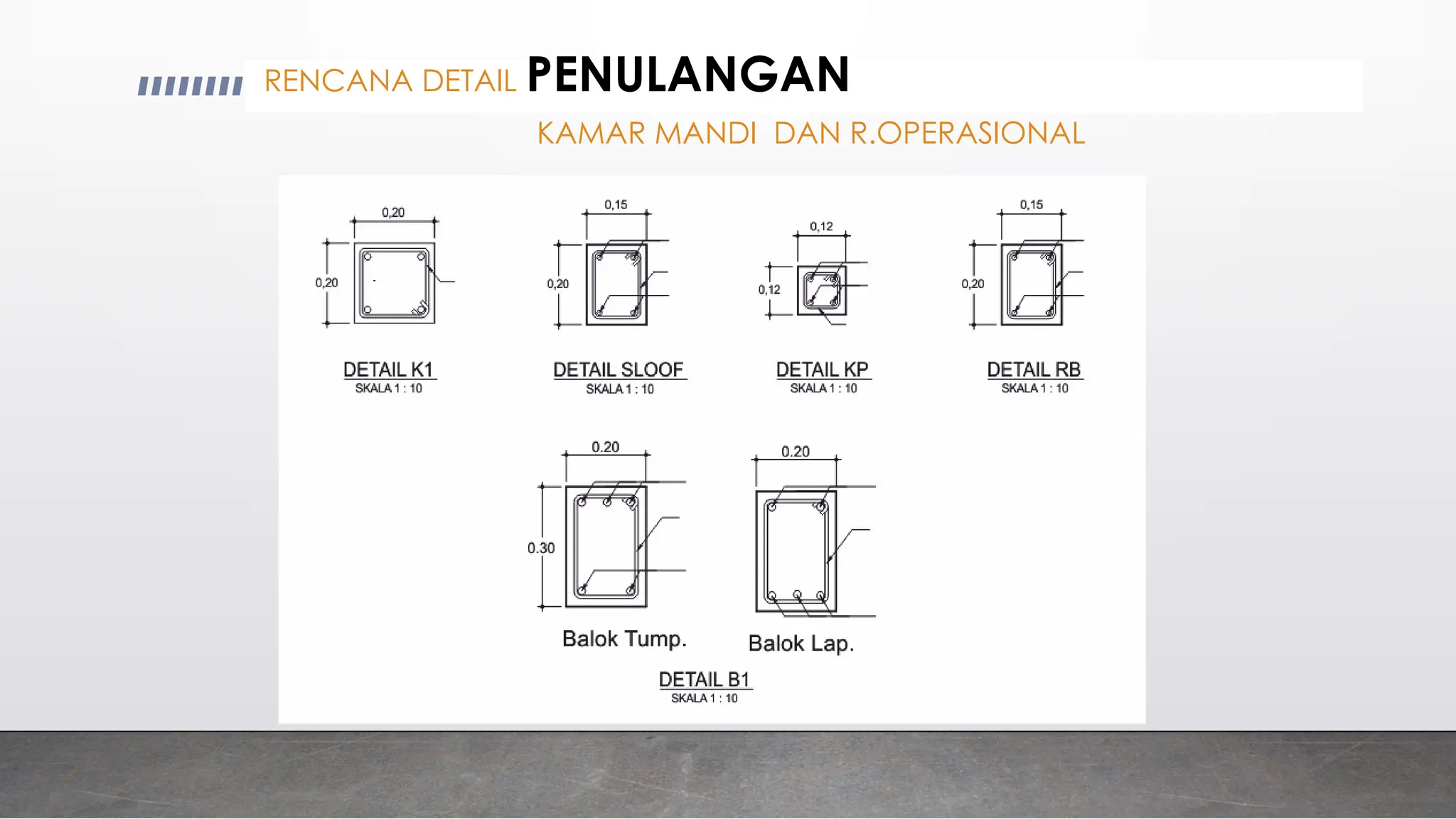 RENCANA DETAIL PENULANGAN
KAMAR MANDI DAN R.OPERASIONAL
 
