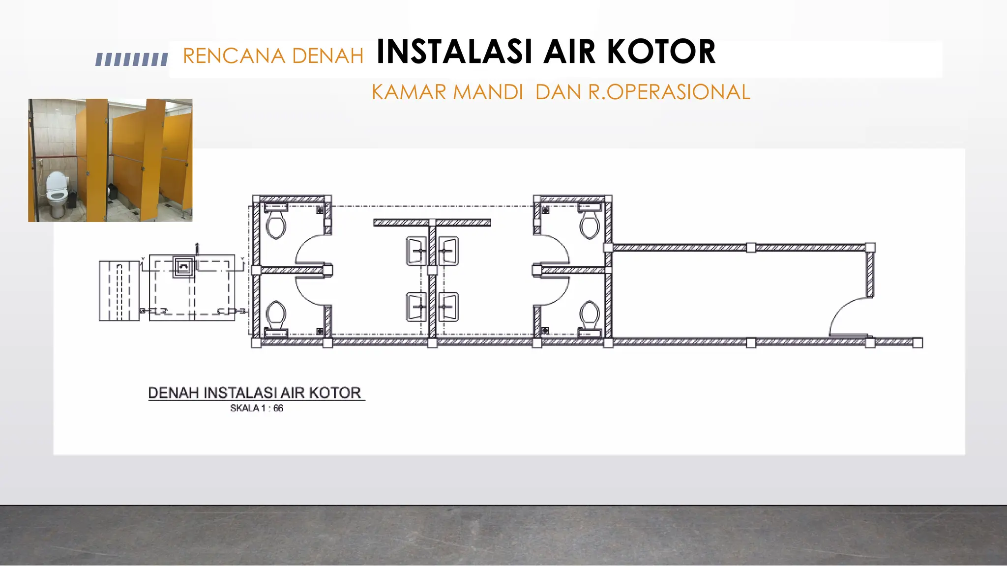 RENCANA DENAH INSTALASI AIR KOTOR
KAMAR MANDI DAN R.OPERASIONAL
 