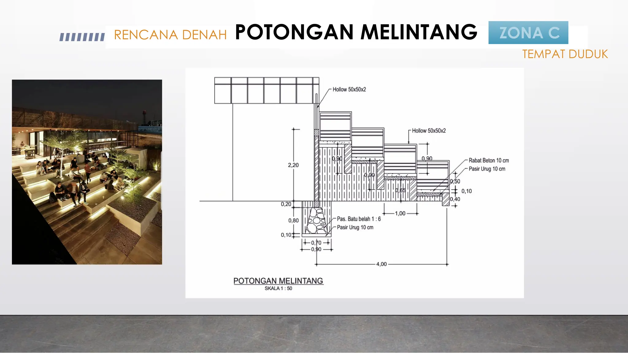RENCANA DENAH POTONGAN MELINTANG ZONA C
TEMPAT DUDUK
 