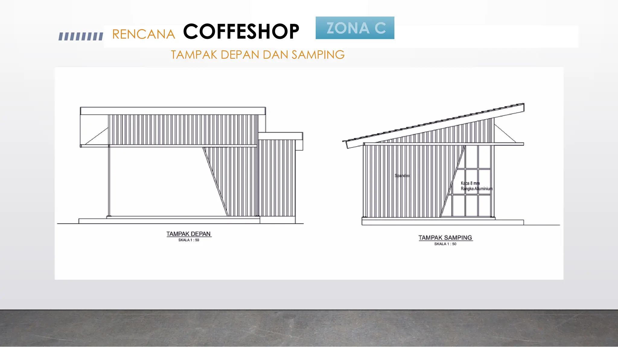 ZONA C
TAMPAK DEPAN DAN SAMPING
RENCANA COFFESHOP
 