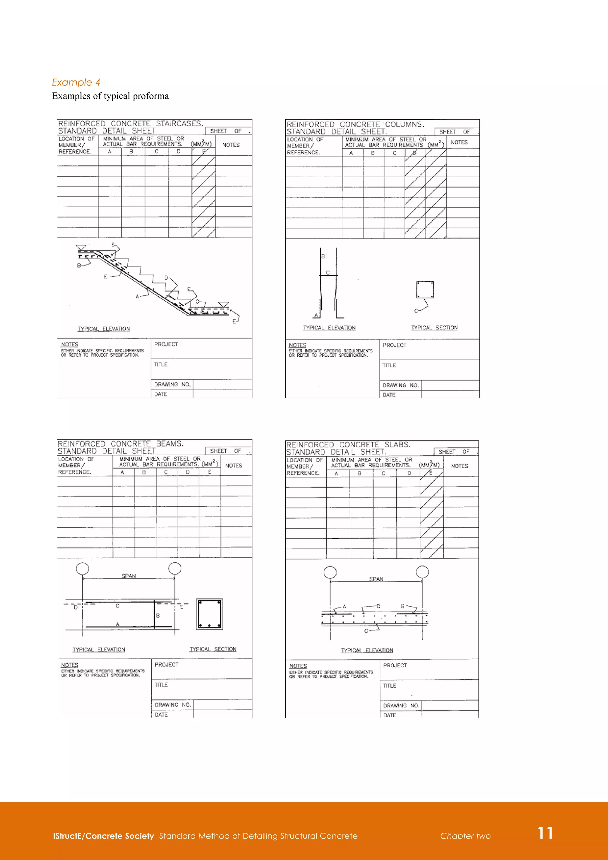 IStructE/Concrete Society Standard Method of Detailing Structural Concrete 11
Chapter two
Example 4
Examples of typical proforma
 
