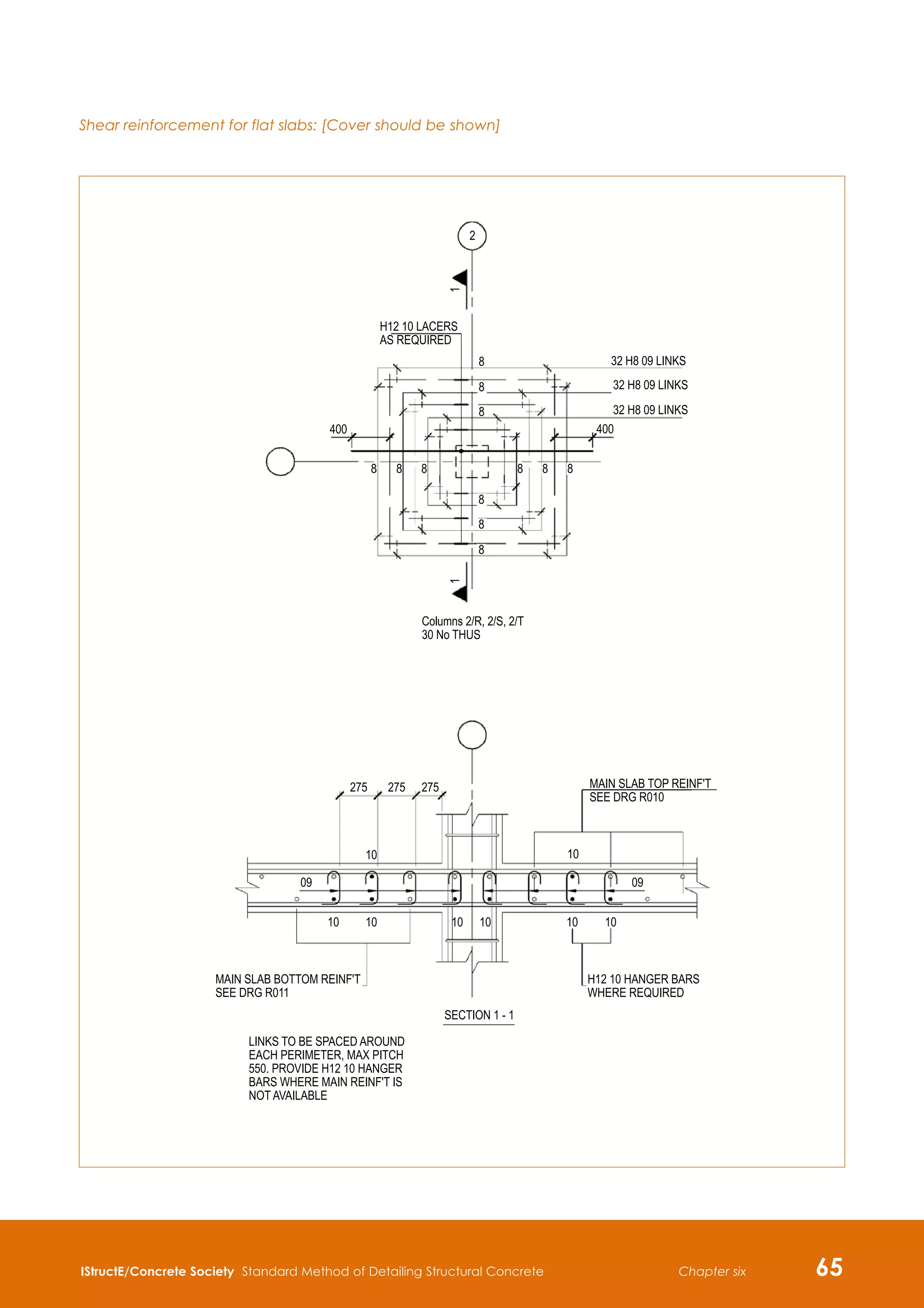 IStructE/Concrete Society Standard Method of Detailing Structural Concrete 65
Chapter six
Shear reinforcement for flat slabs: [Cover should be shown]
 