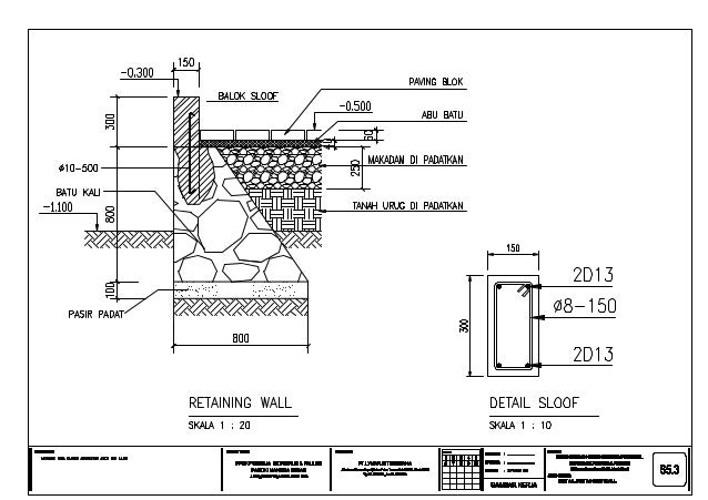 Detail retaining wall