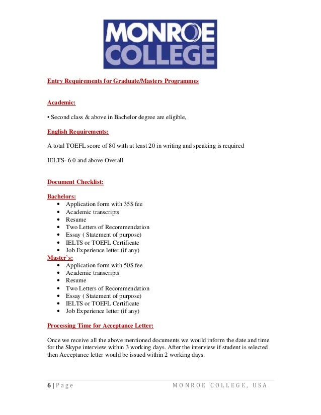 monroe college details college essay requirements