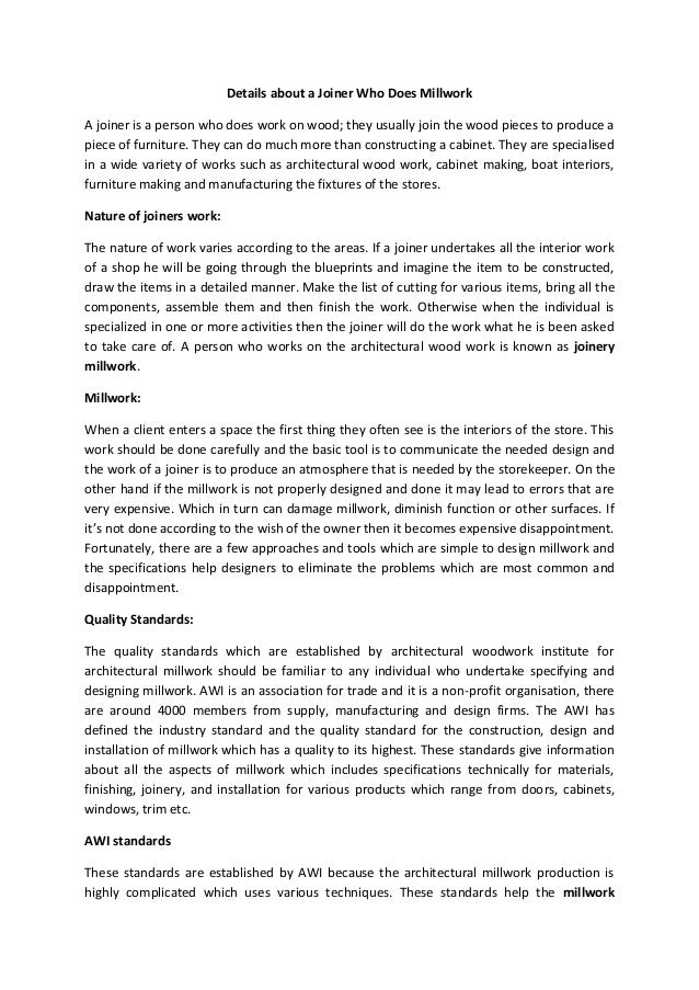 Details About A Joiner Who Does Millwork