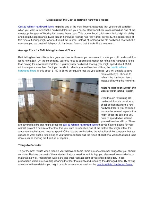 Details About The Cost To Refinish Hardwood Floors