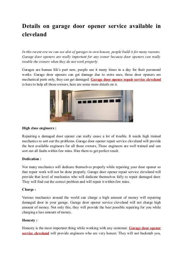 Details On Garage Door Opener Service Available In Cleveland